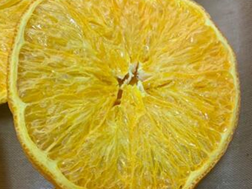 Orange dried by microwave vacuum at low temperature